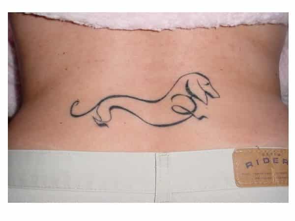 Τατουάζ Dachshund Outline Lower Back Tattoo