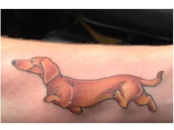 Κινούμενα σχέδια Dachshund Inner Arm Colored Tattoo