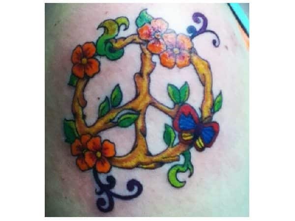 Tatouage de signe de paix de branche avec tatouage de fleurs