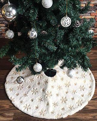 Jupe arbre en peluche blanche avec flocon de neige doré