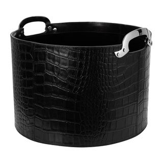 Panier de rangement en cuir croco noir