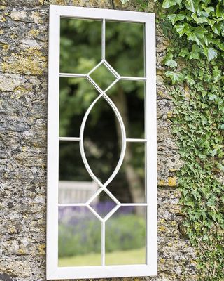 Grand miroir de jardin rectangulaire en métal crème