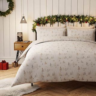 Ensemble housse de couette et taie d'oreiller 100 % coton blanc Snowy Scene