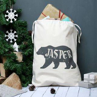 Sac de Noël personnalisé avec nom d'ours polaire