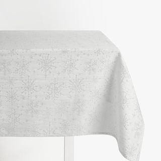 מפת שולחן בדוגמת פתית שלג, לבן/כסף