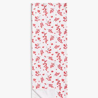 Chemin de table en coton imprimé baies, 250 cm, blanc/rouge