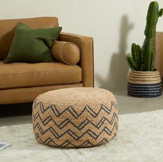 Pouf Elian, Naturel & Bleu nuit