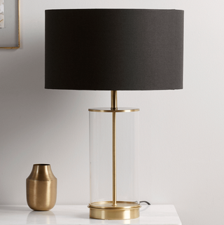 Laiton & amp; Lampe de table en verre noir