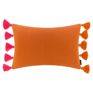 Coussin Tricoté Garniture Pom Pom – Rose & Orange