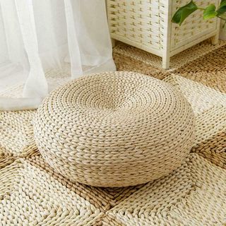 Coussin rond en paille tatami tissé à la main