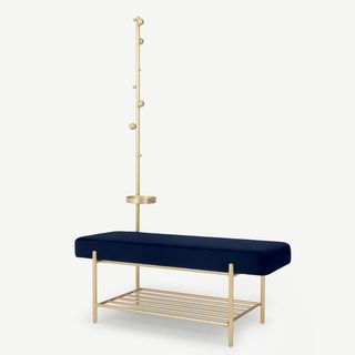 Banc de Rangement pour Couloir Asare, Velours Bleu Royal & Laiton