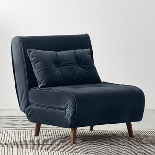 Canapé-lit simple Haru, velours bleu saphir