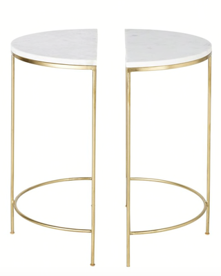 2 tables de chevet en métal doré et marbre blanc