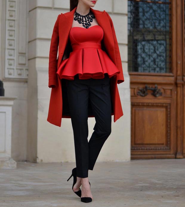 Red Peplum Top Outfit