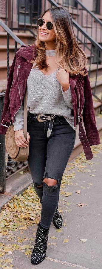 Idée de tenue veste bordeaux et jean noir