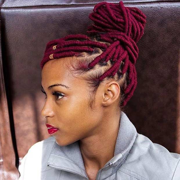Red Faux Locs Protective Hairstyle