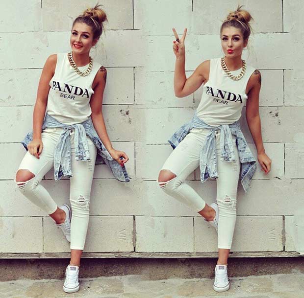 Chic All White Casual Outfit για την Άνοιξη και το Καλοκαίρι