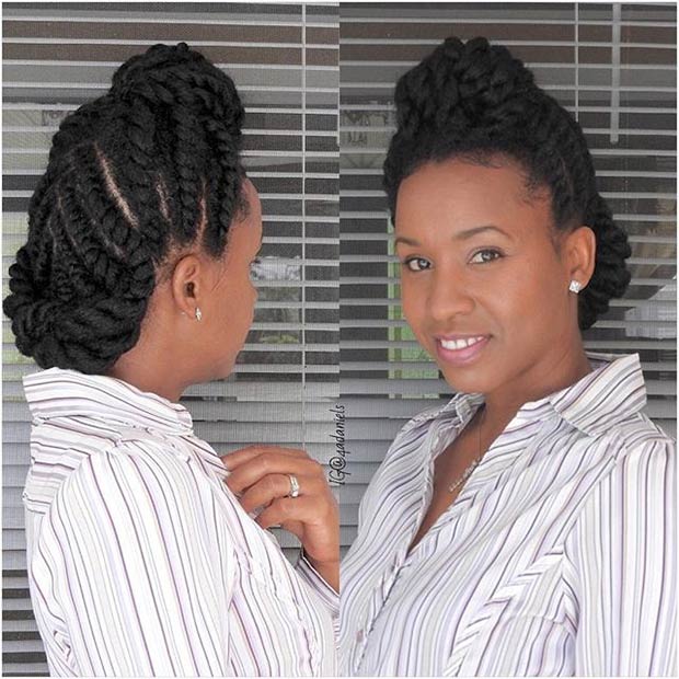 Flat twist Updo για μαύρες γυναίκες με φυσικά μαλλιά