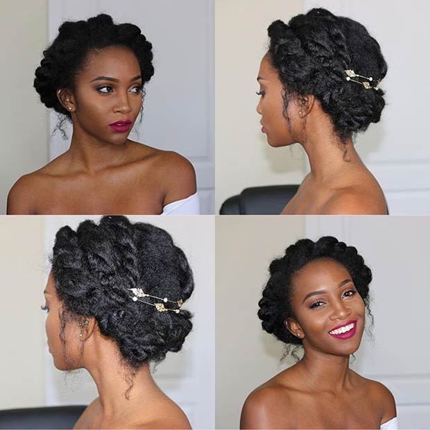 Χαριτωμένο Prom Updo για μαύρες γυναίκες με φυσικά μαλλιά