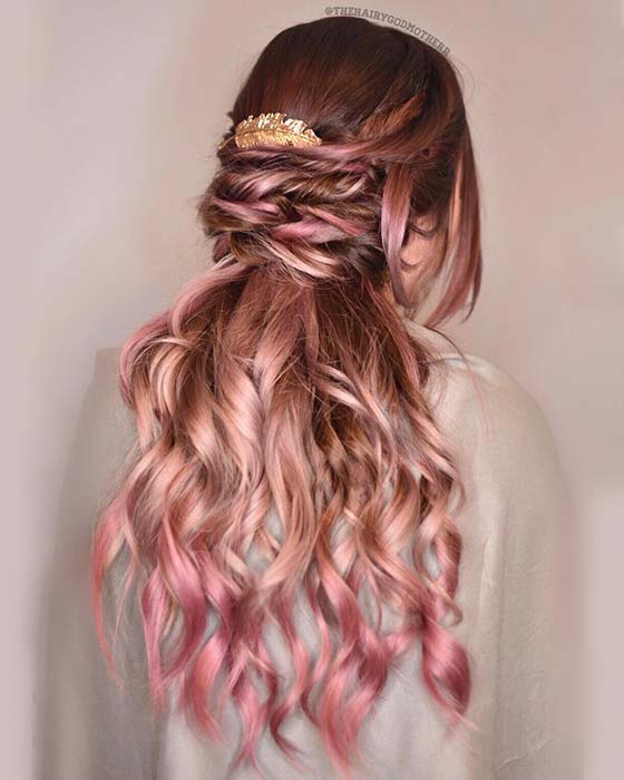 Or rose et cheveux roses