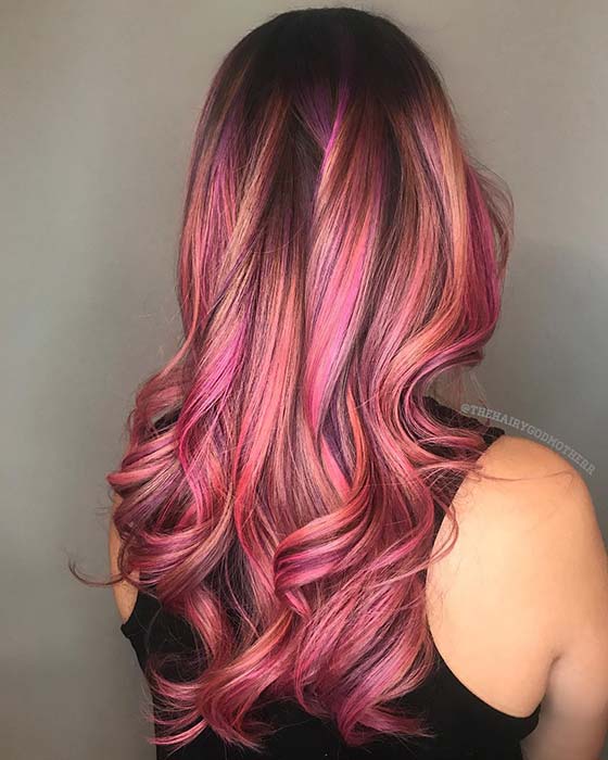 רעיון צבע שיער ורוד, סגול ואפרסק