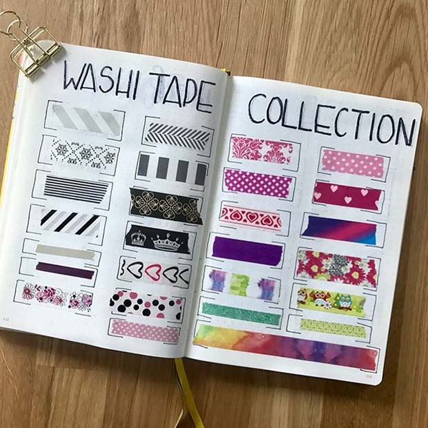 Washi Tape Swatch Page for Bullet Journal Ideas