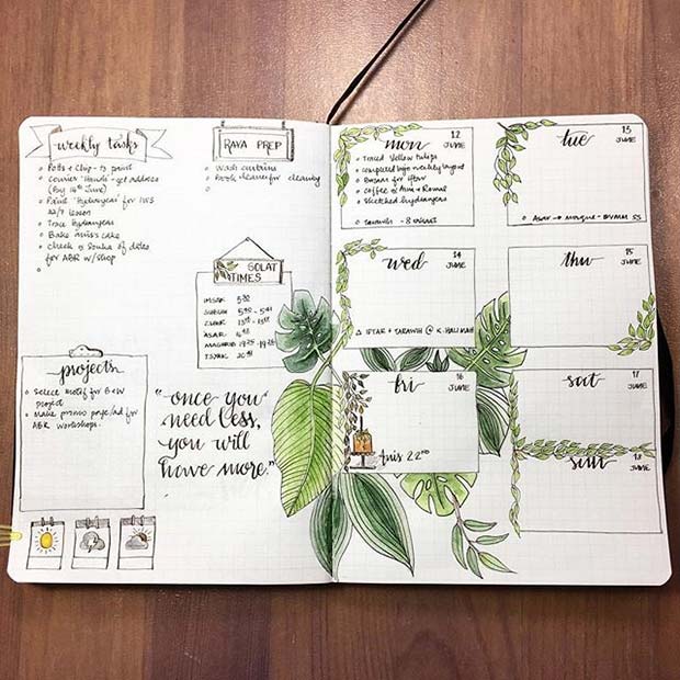 Σελίδα δημιουργικών εργασιών για ιδέες Bullet Journal