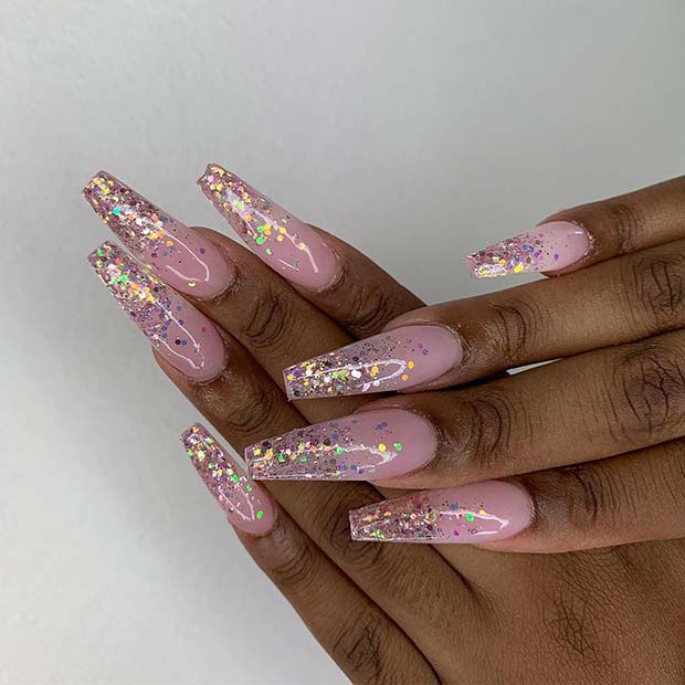 Glitter Ombre Coffin Nails