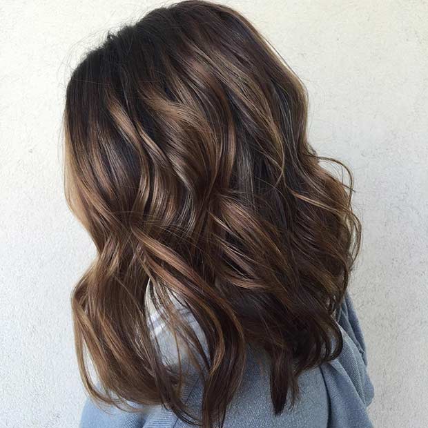 Coiffure Long Bob Balayage Brun Chocolat