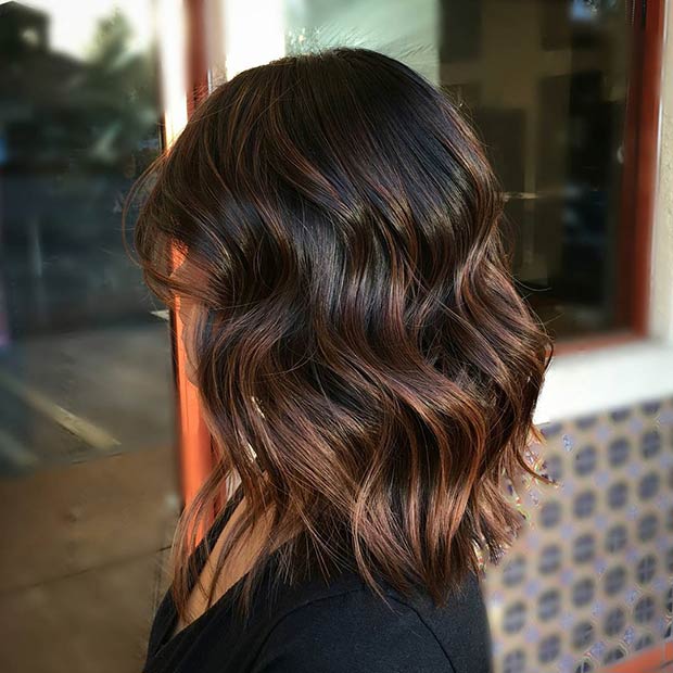 Chocolate Balayage for Dark Hair Lob