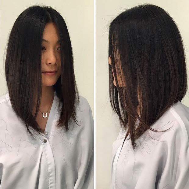 Ευθεία γωνία Long Bob Hairstyle