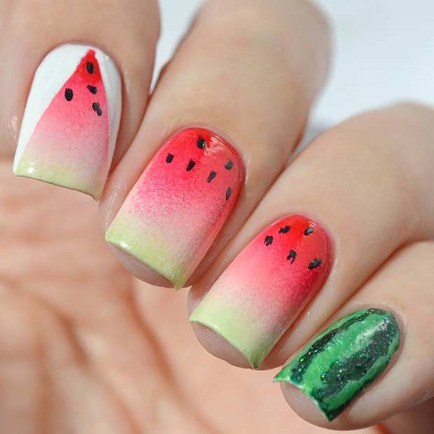 Ombre Watermelon Nail Design