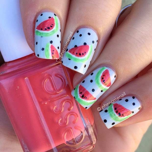 Polka Dot Watermelon Nail Design