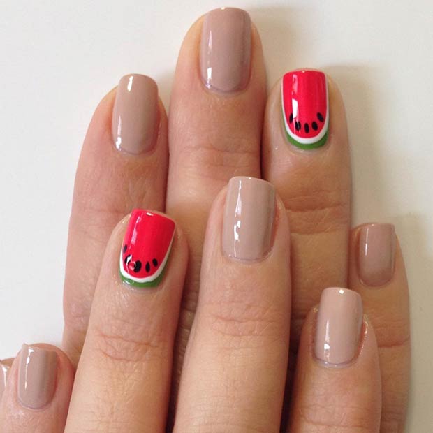 Watermelon Accent Nail Art Design