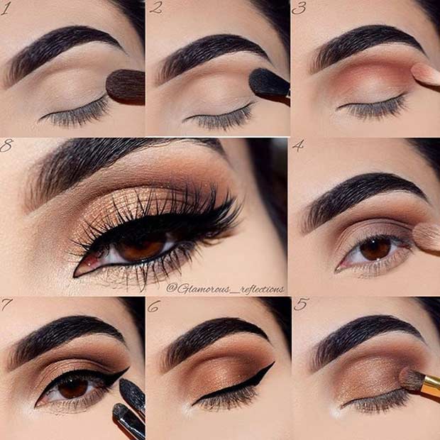 Tutoriel Smokey Eye marron et or pour les yeux marrons