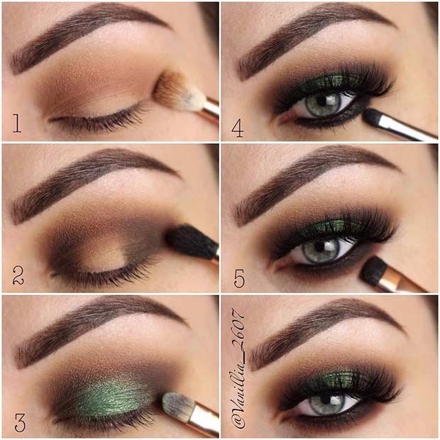 Tutoriel de maquillage étape par étape marron et vert