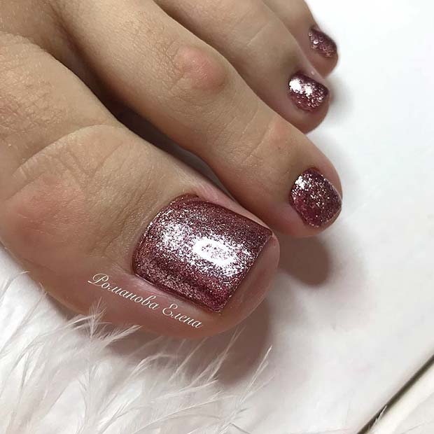 Απλό, ροζ Glitter Toe Nail Design