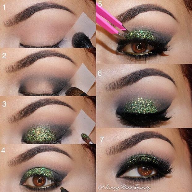 Μαύρο & amp; Green Glitter Eye Makeup Look