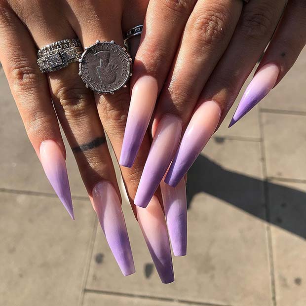 Stiletto and Coffin Lavender Ombre Nails