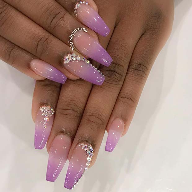 Lavender Ombre Nails με στρας