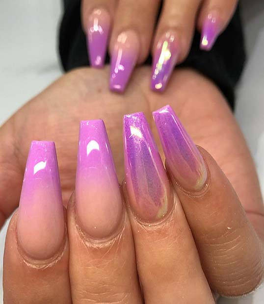 Ongles Lavande Chrome Ombre