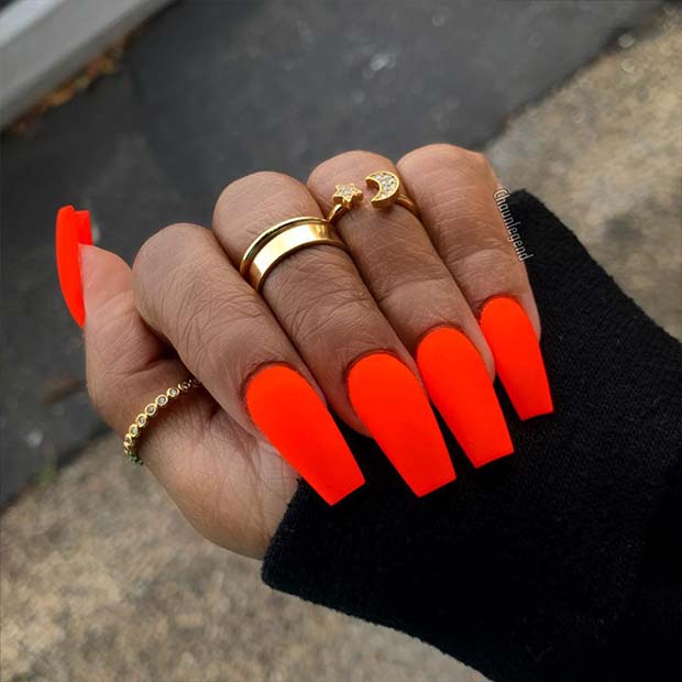 Matte Neon Orange Nail Art Design