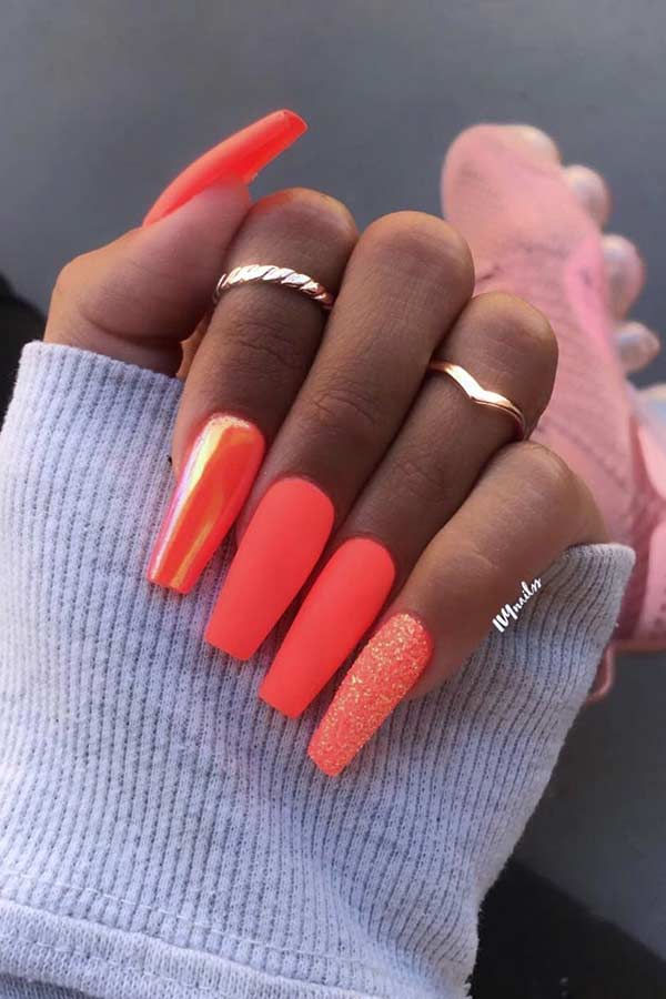 Ongles Orange Mat Brillant