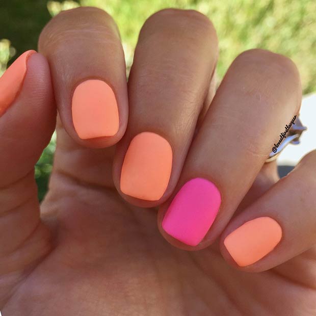 Ongles courts orange fluo mat