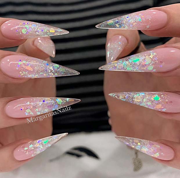 Glittery Ombre Stiletto Nails