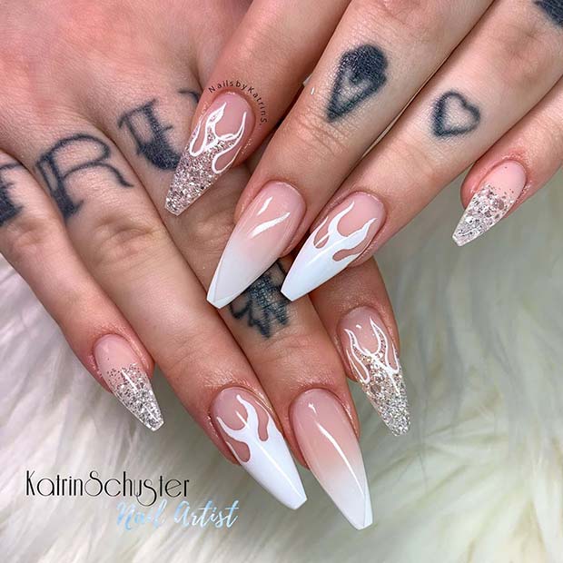 Nude Ombre Nail Design avec Flame Art