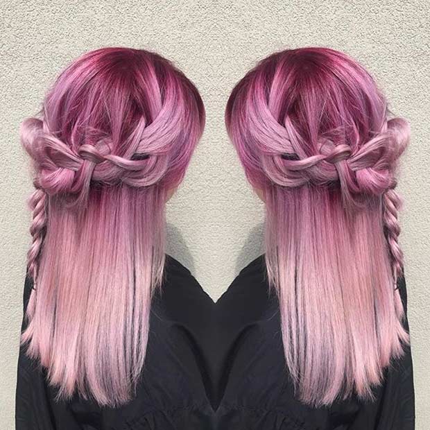 Cheveux magenta à rose pastel