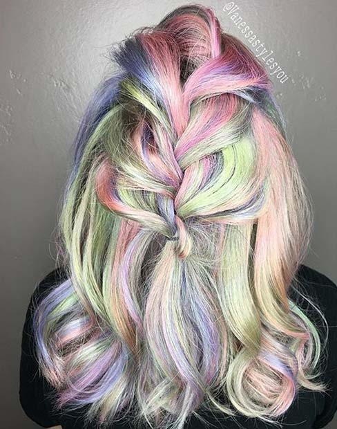 Couleur de cheveux pastel arc-en-ciel pour cheveux mi-longs