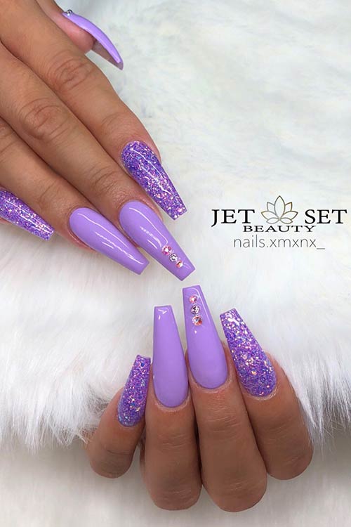 Μωβ Glitter Coffin Nails