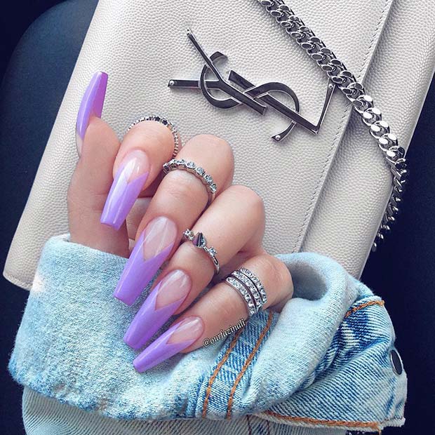Nude Nails with Purple V Tips